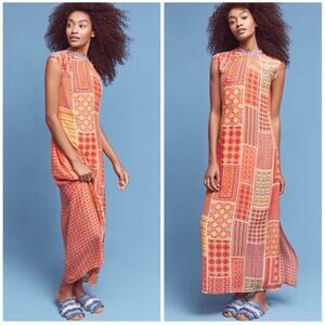 Anthropologie Tanvi Kedia Patchwork Soll Sheer‎ Belted Maxi Dress Size Medium